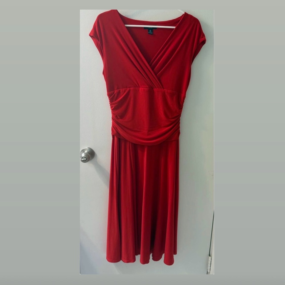 Chaps Red Draped V-Neck Dress